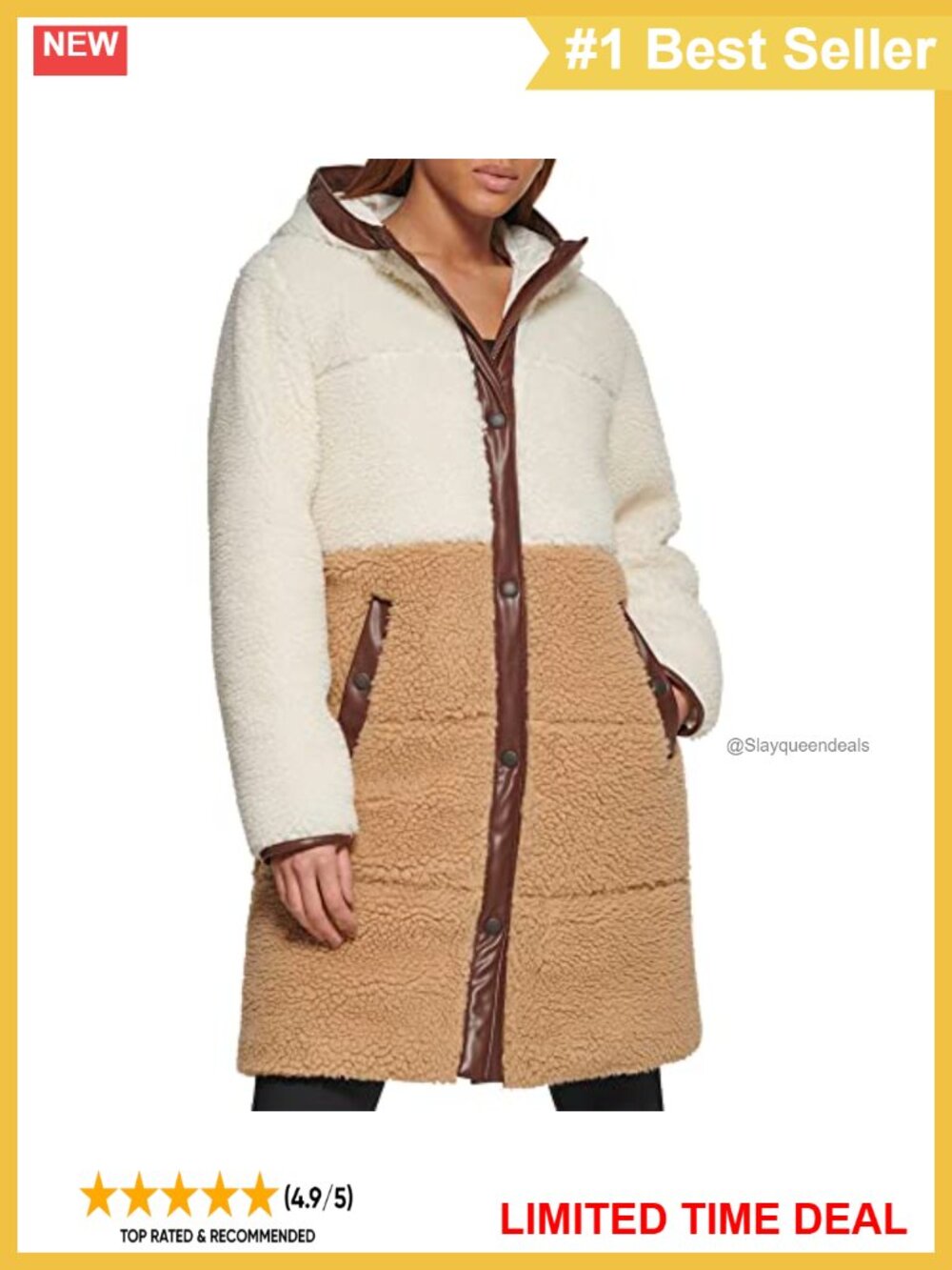 Sherpa Quilted Full Length Parka Jacket Hooded Faux Leather Trim